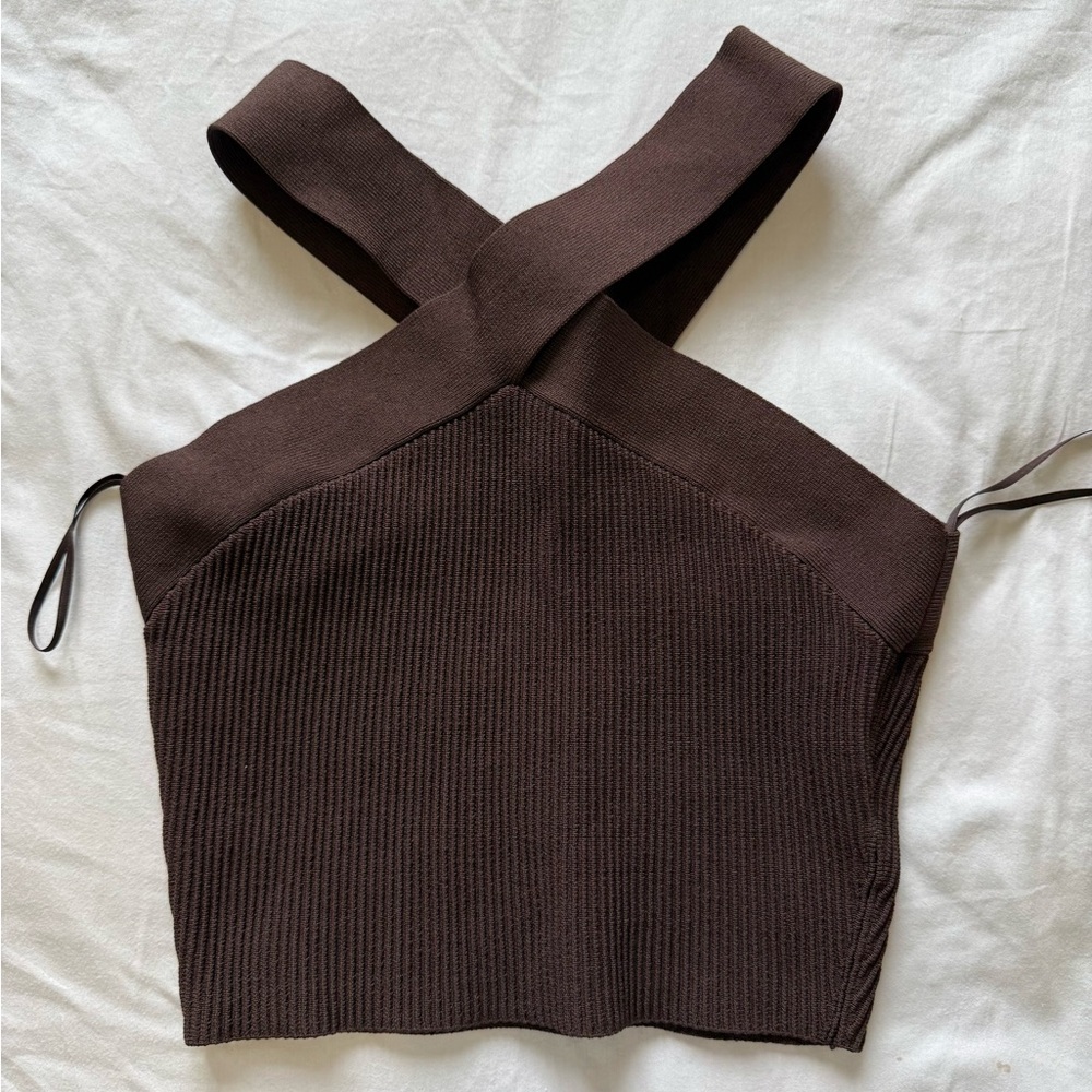 Aritzia Babaton Brown Ribbed Cut Out Sleeveless Tank Top